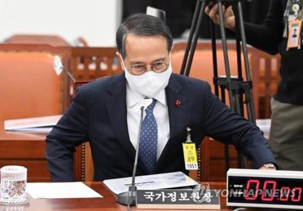Kim Kyou-hyun, head of the Natio<em></em>nal Intelligence Service, attends a parliamentary meeting in Seoul on Jan. 5, 2023. (Pool photo) (Yonhap) 