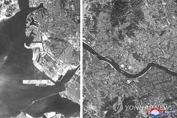 These photos, carried by North Korea's official Korean Central News Agency on Dec. 19, 2022, show Seoul (R) and its adjacent city of Incheon that the country claimed were taken from a 