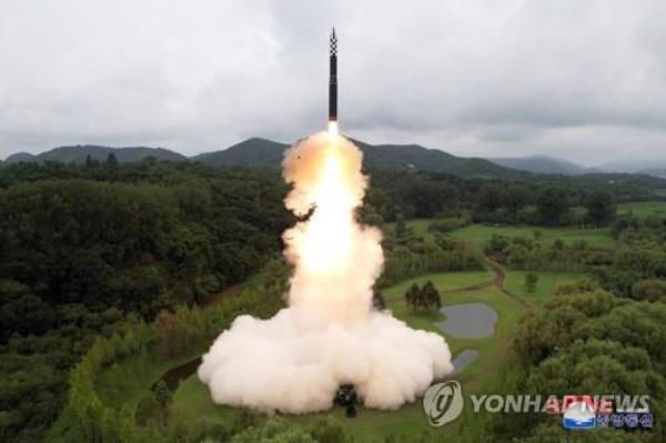 North Korea fires a Hwasong-18 solid-fuel interco<em></em>ntinental ballistic missile on July 12, 2023, in this photo released by the North's official Korean Central News Agency. North Korean leader Kim Jong-un guided the launch, and the missile flew 1,001 kilometers for 4,491 seco<em></em>nds at a maximum altitude of 6,648 km before splashing into the East Sea, the North said. (For Use o<em></em>nly in the Republic of Korea. No Redistribution) (Yonhap)