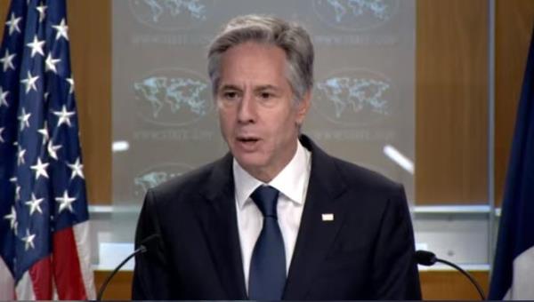 U.S. Secretary of State Antony Bl<em></em>inken is seen speaking during a press briefing at the department in Washington on Aug. 15, 2023 in this captured image. (Yonhap)