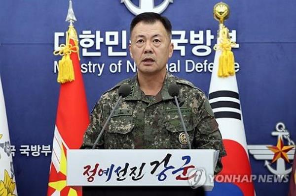 Lt. Gen. Kang Ho-pil, chief director of operations at South Korea's Joint Chiefs of Staff, speaks during a press briefing at the Ministry of Defense in Yongsan, Seoul, on Nov. 20, 2023. (Yonhap) 