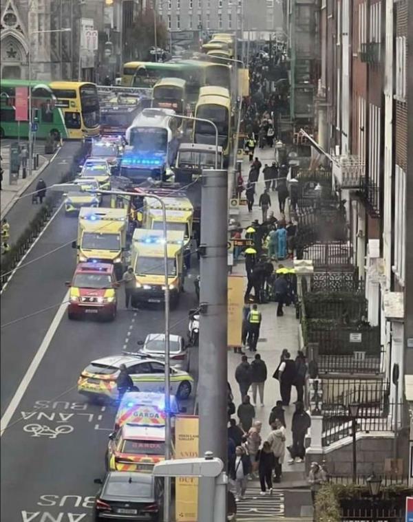 Emergency services at the scene in Parnell Square East, close to a primary school