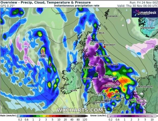 The outlook for midnight on Thursday (November 30)