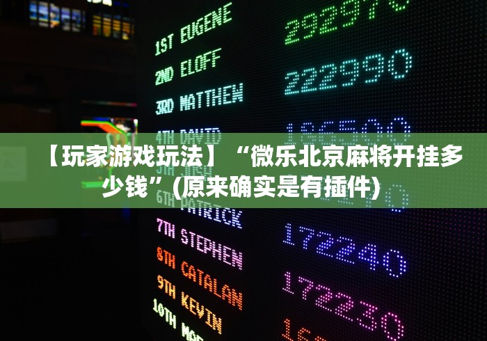 【玩家游戏玩法】“微乐北京麻将开挂多少钱”(原来确实是有插件) 