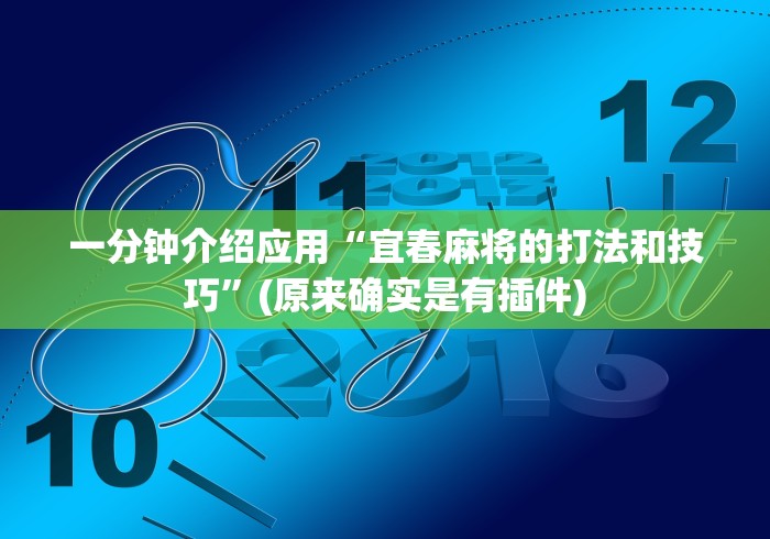 一分钟介绍应用“宜春麻将的打法和技巧”(原来确实是有插件)