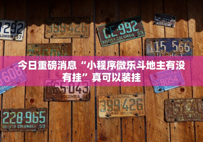 今日重磅消息“小程序微乐斗地主有没有挂”真可以装挂