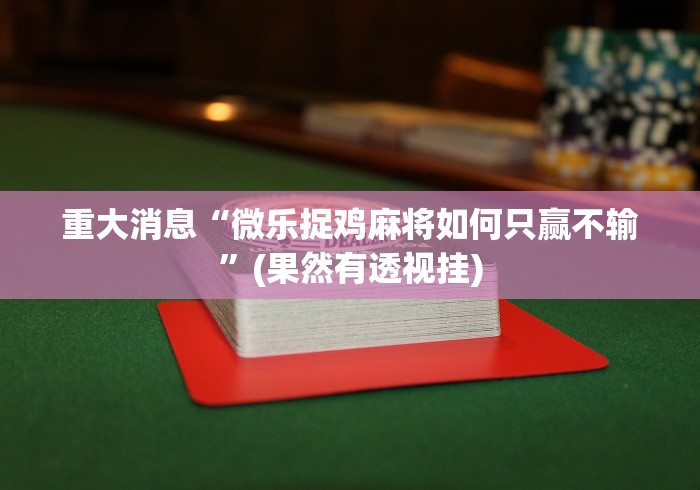 重大消息“微乐捉鸡麻将如何只赢不输”(果然有透视挂)