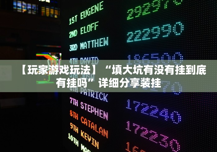 【玩家游戏玩法】“填大坑有没有挂到底有挂吗”详细分享装挂