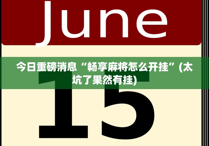 今日重磅消息“畅享麻将怎么开挂	”(太坑了果然有挂)