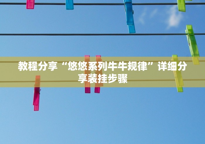 教程分享“悠悠系列牛牛规律”详细分享装挂步骤